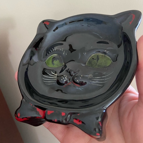 Vintage Shafford Black Cat Ashtray Trinket Dish Red ware Vintage Decor - Picture 5 of 8